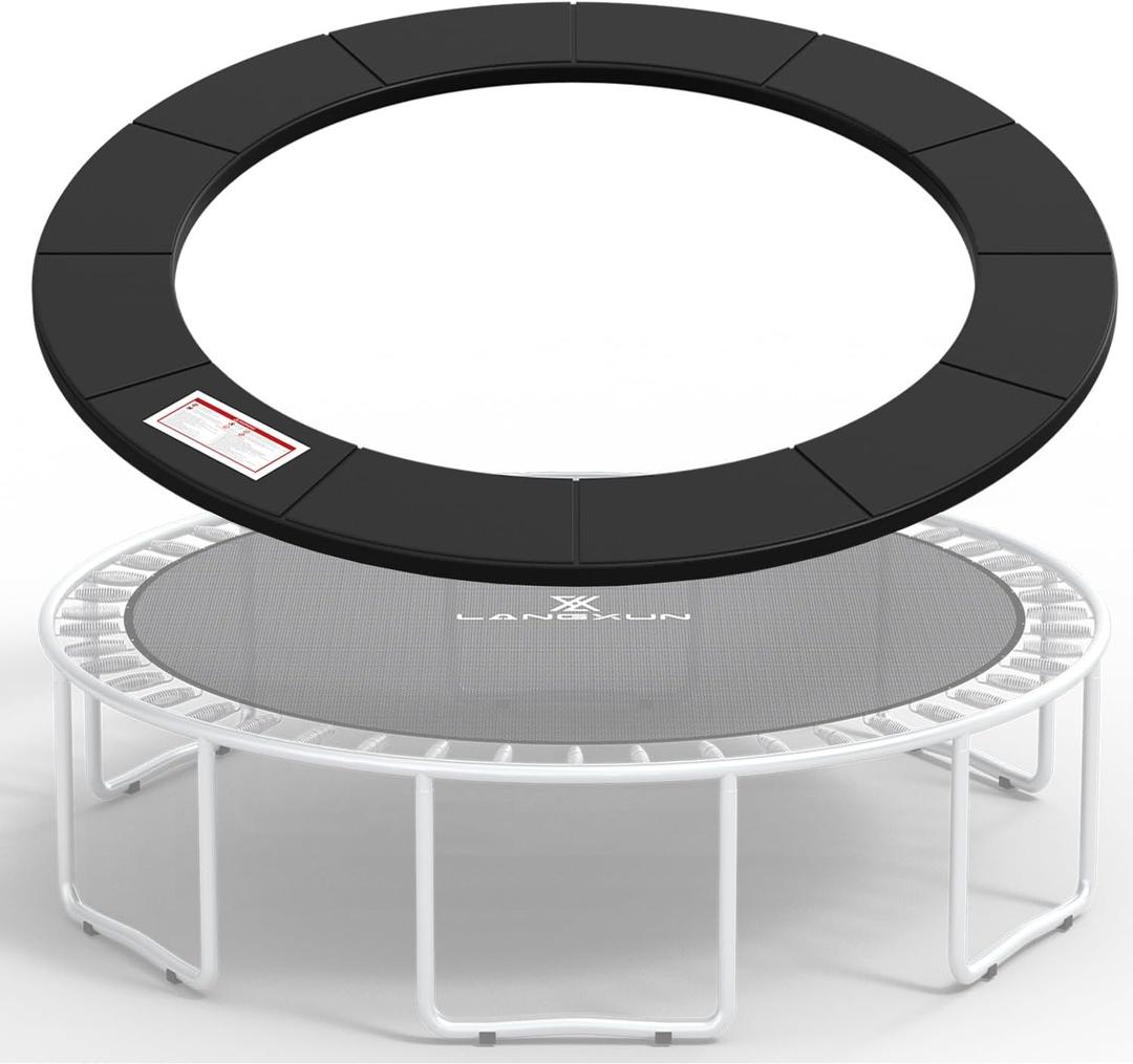 LANGXUN Universal Trampoline Repalcement Safety Pad, 8ft 10ft 12ft 14ft 15ft 16ft Waterproof Surround Spring Foam Cover for Round Frame (Black)