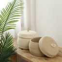 Sea Team Round Cotton Rope Storage Basket with Lid, Decorative Woven Storage Bin, Pot, Caddy, Organizer, Container for Snacks, Towels, Plants (Cream, Small/2-Pack)