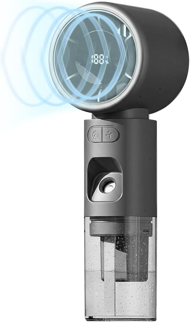 Valo Portable Rechargeable Fan - Mini Cooling Fan for Travel, USB Desk Personal Fan with 100 Speeds, Water Cooling Technology, 50ml Tank, Quiet Operation, 2,000 mAh Battery - Titanium Gray