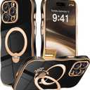 GVIEWIN for iPhone 16 Pro Max Case with 360 Magnetic Stand, [Compatible with MagSafe][Full Camera Protection][Non-Yellowing] Cute Slim Electroplated Wave Shockproof Phone Case 6.9", Black
