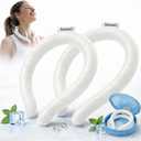 Neck Cooling Tube 2 Pack, Reusable PCM Ice Ring with Insulated Bag, Wearable Cooling Collar, No Battery, Freezes Below 64F, for Outdoor Work, Sports, Travel & Hot Flashes White