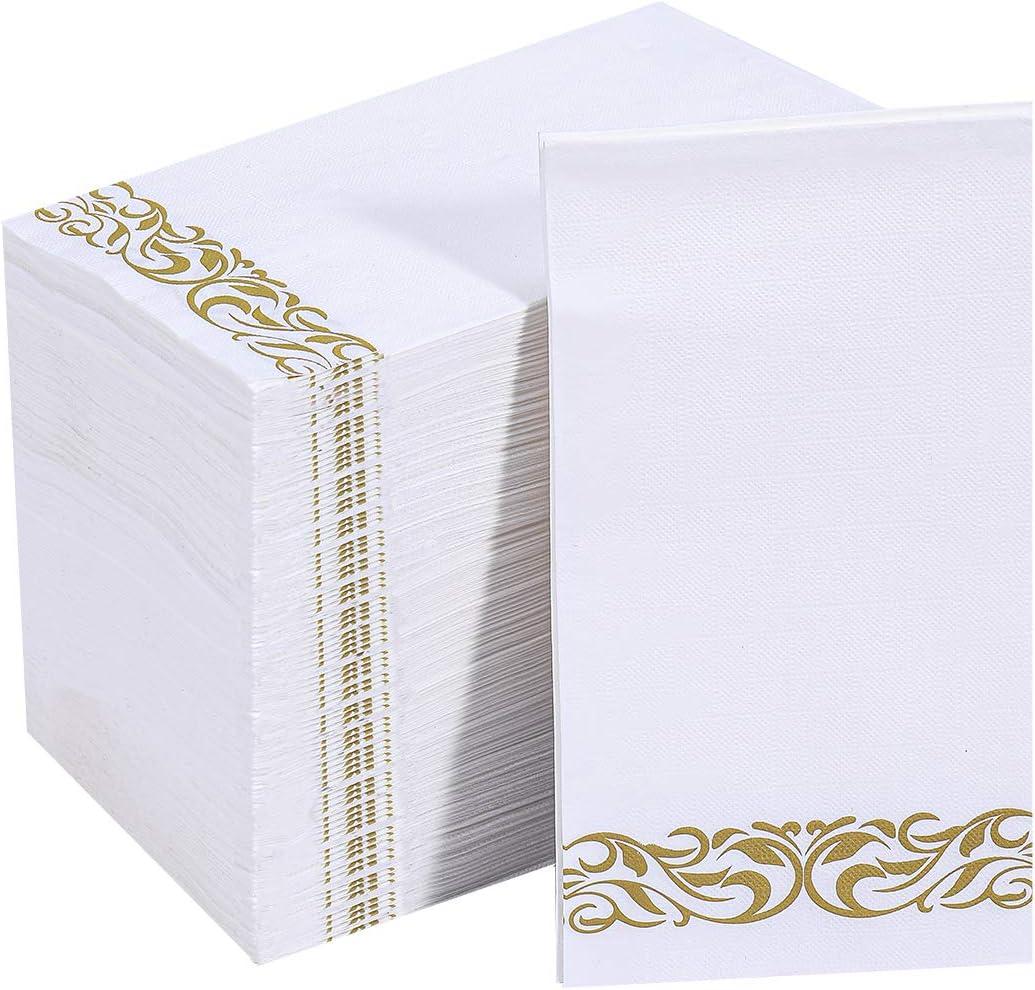 Vplus 200 Pack Paper Napkins Guest Towels Disposable Premium Quality 3-ply Dinner Napkins Disposable Soft, Absorbent, Perfect for Kitchen, Wedding, Parties, Dinners or Events (Gold) (200 Count (Pack of 1))