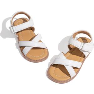 Toddler Girls Sandals Slip-On Open Toe Sandals Little Kid Non-Slip Soft Rubber Sole Princess Flat Shoes (A02/White)