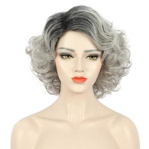 karlery Adult Women Old Lady Wig Short Curly Gray Black Root Wig Natural Looking Daily for Cosplay Costume Party (Grey and Black)