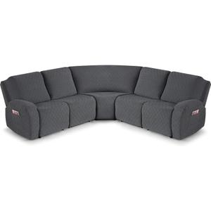VANSOFY Extra Large Reclining Sectional Couch Covers, Washable 5-Piece Sofa Covers for L Shape Sectional Sofa Corner Seater, Thick, Soft Sofa Slipcovers (5 Seat Recliner Cover, Dark Gray)