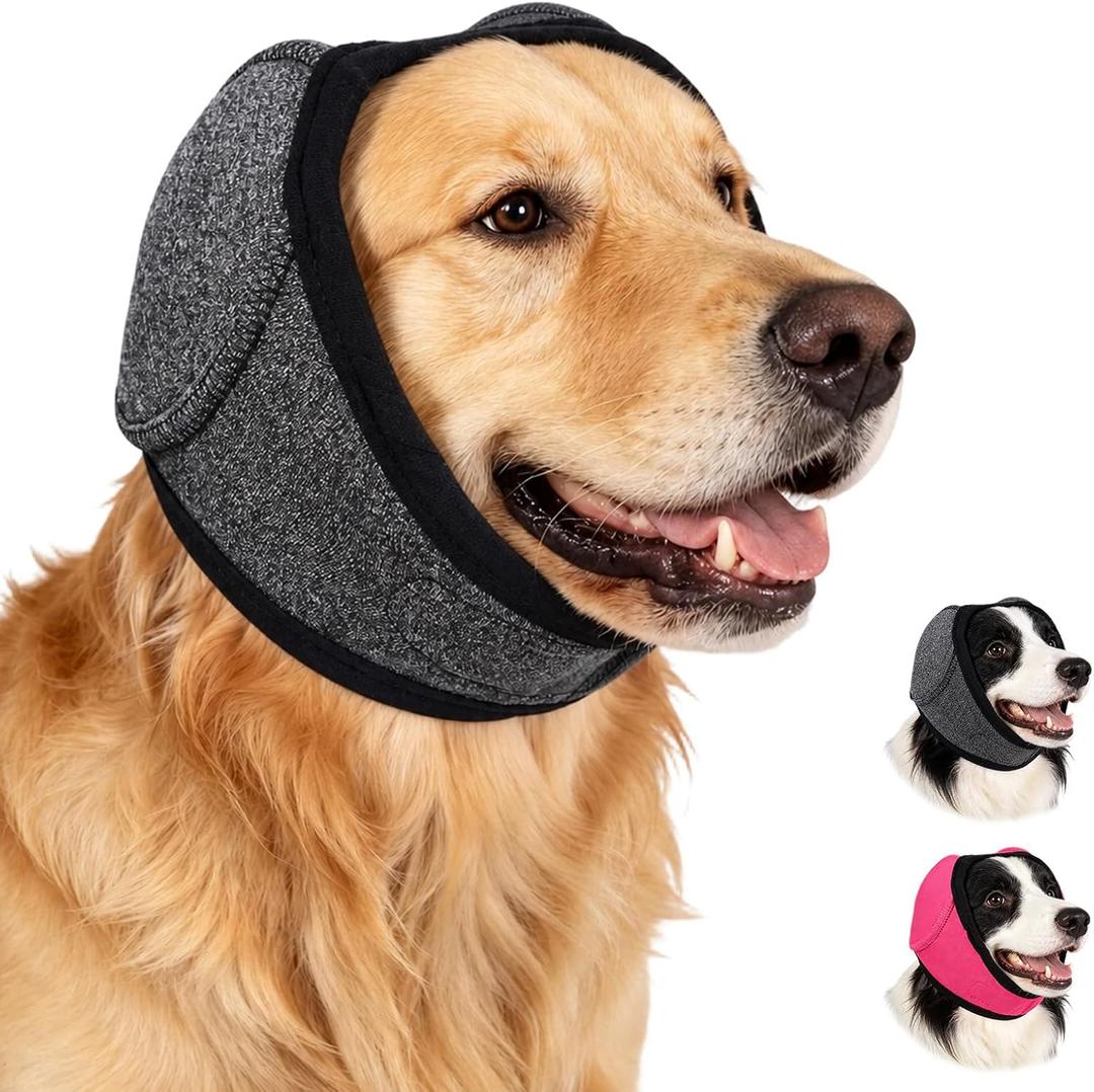Dog Noise Canceling Earmuffs, Comfortable Hooded Hearing Protection Earmuffs, Anti-Anxiety Sound Blocking Ear Muffs for Thunder, Fireworks and Grooming Vacuum (Gray, Large) 