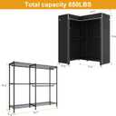 ULIFHOME E15C Garment Rack L Shaped Clothes Rack for CornerFreestanding Clothing Racks for Hanging ClothesHeavy Duty Closet Organizer 43.4"W x 15.8"D x 78.4"HBlack Rack with Black Dustproof Cover