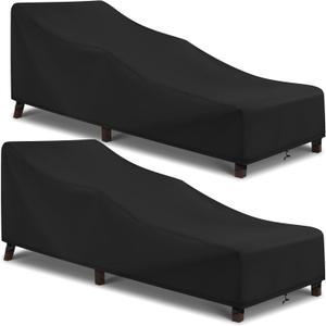Waterproof Patio Chaise Lounge Cover, 2 Pack of Pool Lounge Chair Covers for Outside Stackable Cushions and Outdoor Furniture, 80" x 30" x 26" H, Black