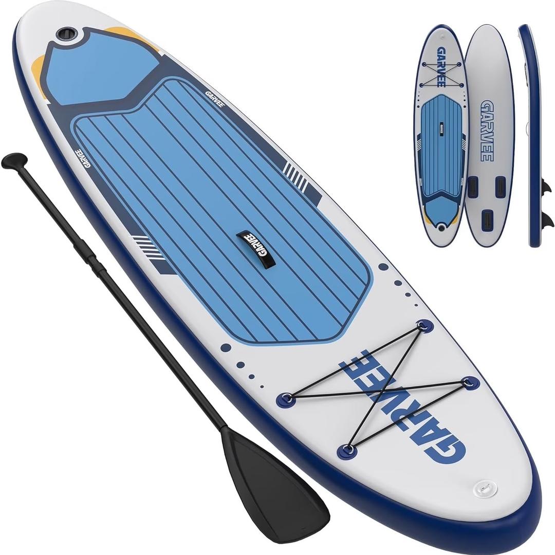 Garvee Inflatable Stand-up Paddle Board, 10.6' x 32'' x 6'', Manual Pump, with Camera Mount, White & Blue