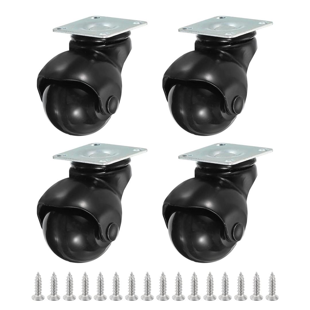 PATIKIL 1.5 Inch Ball Caster Wheels Set of 4, 360 Rotating Swivel Top Plate Wheels 298 lbs Total Capacity Caster with M4 Screws for Furniture Table Cabinet Black