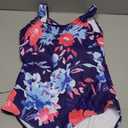 American Trends Athletic One Piece Swimsuits for Women Modest Bathing Suits Criss Cross Back Water Aerobics Swimwear (6-8, F Pink Blue Printed)