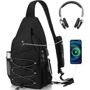 S Size Sling Bag Fits 9.7in iPad, Anti-Theft Crossbody Chest Bag for Men & Women, Water Resistant with RFID Pocket (Large, Black)