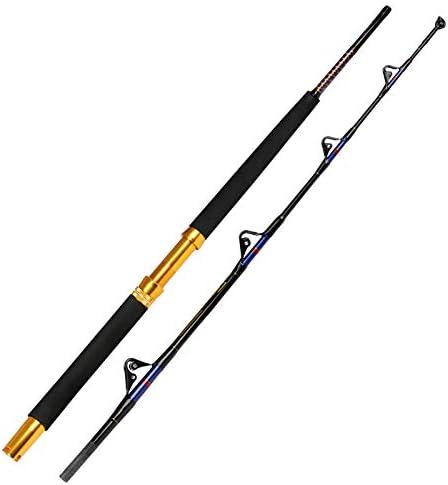 Fiblink Saltwater Fishing Trolling Rod 1 Piece/2 Piece Heavy Roller Rod Big Game Conventional Boat Fishing Pole with Roller Guides (30-50lb/50-80lb/80-120lb,5'6"/6'6")