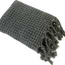 Turkish Hand Towels Decorative Kitchen Towels Farmhouse Boho 100% Cotton Waffle Weave Vintage Black Hand Towels for Bathroom Head Face Guest - Dark Gray