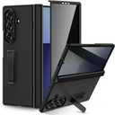 Ruky for Galaxy Z Fold 7 Phone Case with Kickstand, Full Body Case with Built-in Privacy Screen Protector & Magnetic Hinge Protection PU Leather Protective Case for Samsung Galaxy Z Fold 7 5G, Carbon