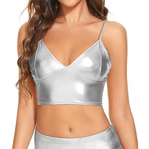 Vinaderhom Women's Metallic Crop Top Shiny Rave Bra for Dance Festivals Costumes L