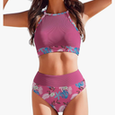 AI'MAGE Women's Bikini Sets High Neck Ribbed Two Pieces Swimsuit Tummy Control Bathing Suits High Waisted Swimwear 2025 Size Large