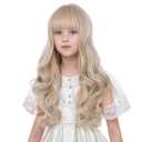 Children Light Blonde Wig Long Blonde Wig with Bangs for Girls Kids Wavy Curly Wigs Heat Resistant Synthetic Wigs with Cap