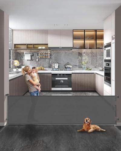 Veraste Retractable Baby Gate,Mesh Baby Extra Wide Gate,Extra Long Dog Gate,33" Tall,Large Extends up to 118" Wide,Child Safety Extra Large Gate for Doorways, Stairs, Indoor/Outdoor（Grey,33"x118"）