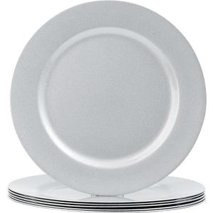 MAONAME Silver Charger Plates Set of 4, 13-Inch Round Plate Chargers for Dinner Plate, Plastic Table Chargers for Wedding Decor, Party