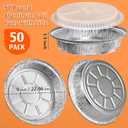 50 Pack 9" Round Aluminum Pans with Clear Lids, Pie Tins Disposable Foil Pans with Lids, Take Out Containers, Freezer Oven Safe Aluminum Baking Pans for Storing, Baking, Meal Prep & Reheating