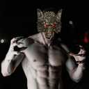 MCJC Halloween Wolf Mask, Werewolf Half Face Costume Mask,Masquerade Accessory (Gold)