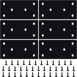 HOUYITOU 6PCS 3.11 x 1.57 inch Black Flat Mending Plate, Metal Bracket with Holes, Straight Steel Brace Fixing Joining Plate for Wood with 36PCS Screws