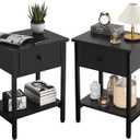 Nightstands Set of 2 with Drawers, Bedside Table Set of 2 with Storage Shelf, Heavy Duty End Side Table for Living Room Bedroom Small Space Sofa Couch, Wood Metal Night Stand, Easy to Assemble, Black, 11.8 inches x 15.8 inches x 22.3 inches