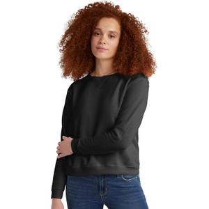 Hanes Crewneck, EcoSmart Fleece Pullover with V-Notch, Sweatshirt for Women (Medium, Ebony)