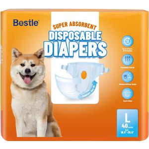 Disposable Female Dog Diapers, 40 Count, L (Waist 26.8-29.5), Wetness Indicator, Ultra Protection, Leak Proof, Super Absorbent, Soft