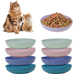 [8 Pack] Cat Dishes Whisker Friendly, Shallow Wide Cat Food and Water Bowl, Durable Wheat Straw Cat Bowls for Indoor Cats (dark color)