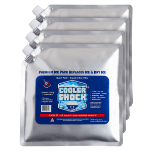 Cooler Shock Reusable Ice Packs for Cooler - Long Lasting Cold Freezer Packs for Coolers and Lunch Boxes - Cooler Ice Packs for Camping Gear, Fishing, Road Trips, Beach Must Haves, 4 Pack
