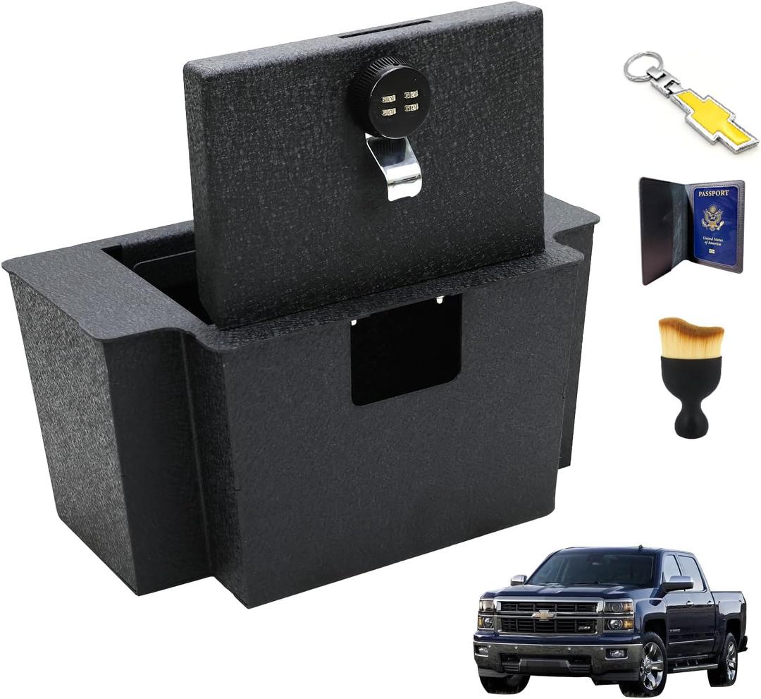XDeer Automotive Center Consoles Hundgun, Safe for car Compatiblewith 2022-2034 Chevy Silverado/GMC Sierra 1500, 4 Digit Combination Lock., CP1346-1231