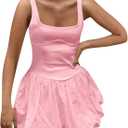 Women Puffy Bubble Hem Mini Dress Sleeveless Sexy Summer Going Out Clubwear (Small, Pink)
