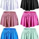 6 Pcs 2 in 1 Flowy Running Shorts with Pockets Butterfly Gym Shorts Summer Women Workout Yoga Small