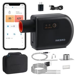 INKBIRD Wi-Fi and Bluetooth BBQ Temperature Controller, Automatic Smoker Fan Thermometer, with 4 Probes for Green Egg, Kamado Joe, Primo, Ceramic Grills, with 2 Size Adapters, Storage Carrying Case (Black)