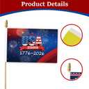 10 Pack 250th Anniversary Hand Held Flags - 5x8 Inch | Small Wooden Stick Flag for Events and Celebrations