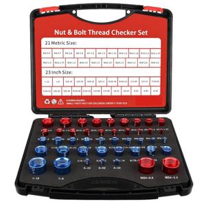 Thread Checker, 44pcs Nut and Bolt Thread Checker, 23 SAE & 21 Metric Box Set Thread Gauge, Nut and Bolt Identifier Gauge Suitable for Size Checker of Bolts or Nuts in Narrow Areas