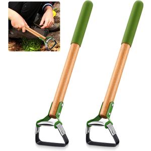 2 Pcs Mini Garden Hoes for Weeding Long Stirrup Hoe Tools Scuffle Garden Tool for Lawn Yard Weeding Gardening (Wood Handle)