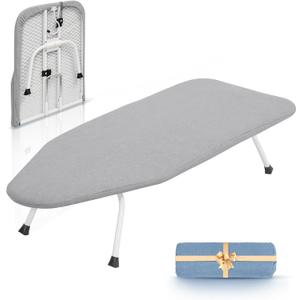 STORAGE MANIAC Tabletop Ironing Broad, All Iron Frame Mini Folding Ironing Broad with 2 Removable Cover, Portable Small Iron Mat with 7 mm Thick Pad for Laundry Room, Dorms  Silver & Blue