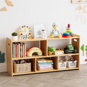 SpaceAid 5-Compartment Bookshelf, Montessori Bookcase for Toddlers, Wooden Book Shelf Organizer Storage Furniture for Kids Rooms, Playroom, Nursery and Classroom, 44.5 Wide, Natural