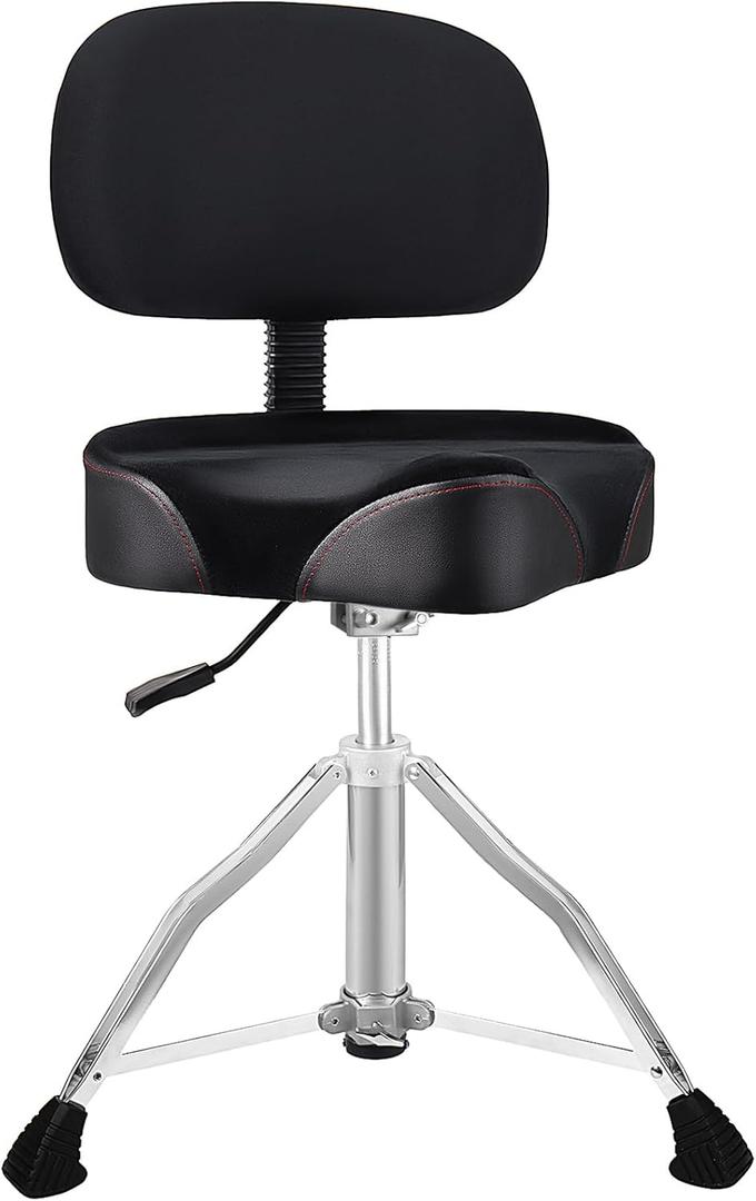 TENTOTEN Drum Throne with Backrest Drum Chair, Portable Removable Drum Throne Seat Motorcycle Style Hydraulic Drum Stool for Adults with Adjustable Backrest & Memory Foam (Black Velvet)