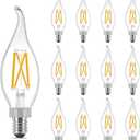 Dimmable E12 Candelabra LED Bulbs 60 Watt Incandescent Equivalent2700K Soft White 500 Lumens, CRI 90+, CA11 Vintage Ceiling Fan Light Bulbs with Flame Tip, 12 Pack