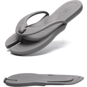 Shower Shoes Travel Slippers for Women Men, Folding Slides Sandals, Portable Hotel Spa Slippers, Waterproof Quick Drying Flip Flops, Beach Sandals (11.5-12.5 Women/10.5-11.5 Men, Grey)