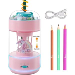 ZQS Electric Pencil Sharpener(6-11mm), Fully Automatic Colored Pencil Sharpener for Kids with Auto in & Out Rechargeable Sharpener for Classroom/Home/Office (YF8147_Pink)