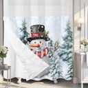 Christmas No Hook Shower Curtain with Snap in Liner, Snowman Snowflake Forest Shower Curtain for Bathroom Waterproof Winter Xmas Bath Curtain with See Through Mesh Top Window, 72" x 72"