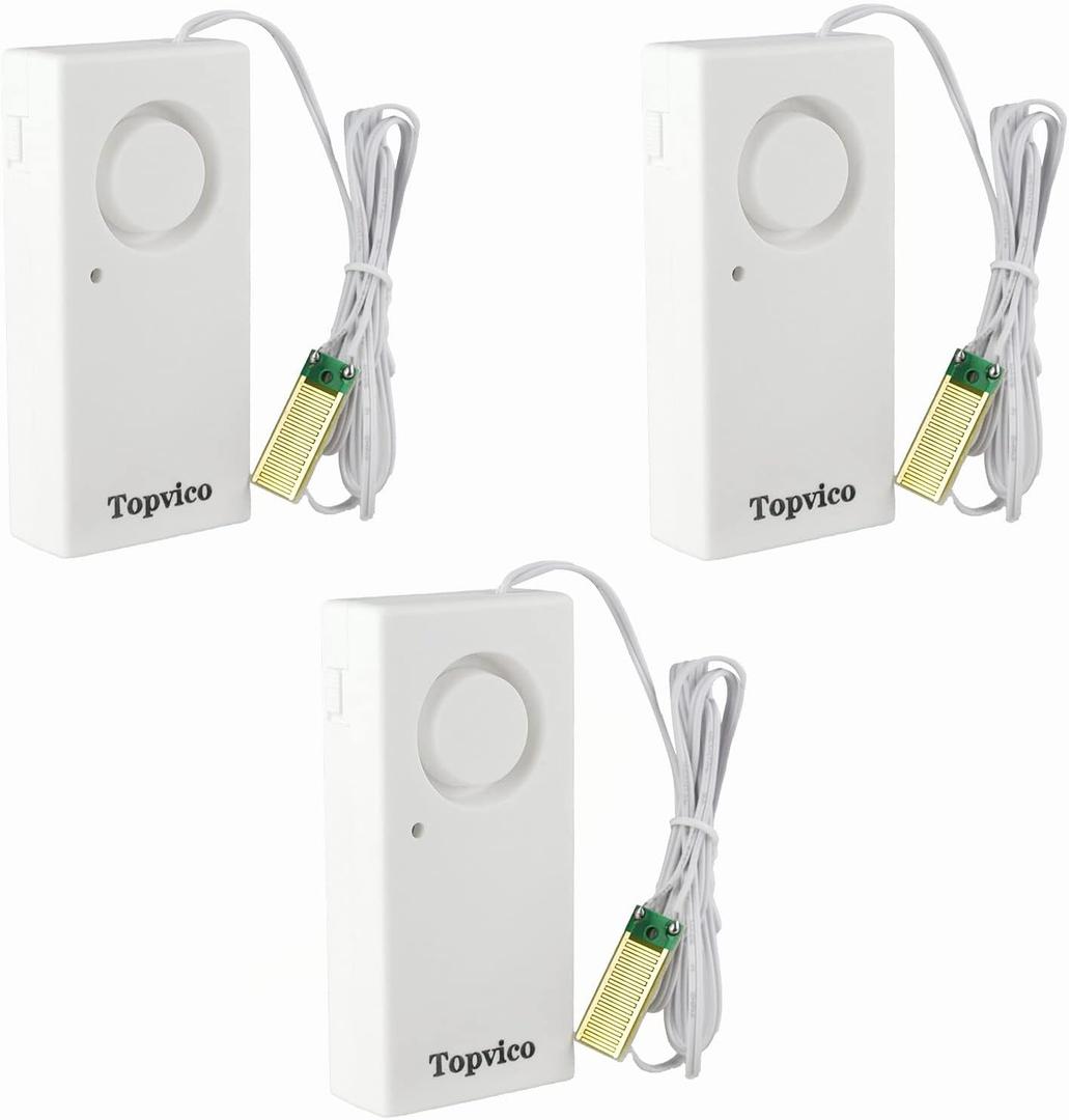 Topvico Water Leak Sensor Detector Flood Alarm for Basement RV Moisture 120dB Work Alone Battery Operated, 3 Packs
