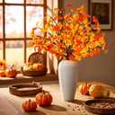 Aurelema 6 Pcs Fall Lighted Eucalyptus Leaves Branches with Timer 120 LEDs Light up Artificial Fall Stems for Vases Battery Operated Lit Autumn Decorations for Home Tabletop Thanksgiving Decor