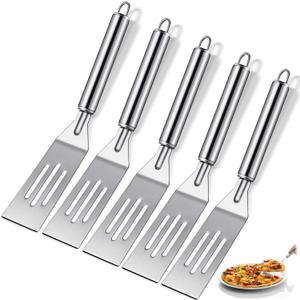 Patelai 5 Pieces Small Stainless Steel Metal Spatula 9.8 Inch Mini Serving Brownie Spatula for Serving and Turning Elegant Handles for Flipping Cooking Pancakes Desserts Cookie Eggs Lasagna