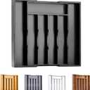 Bellsal Black Silverware Organizer Kitchen Drawer Organizer Expandable Bamboo Utensil Holder Cutlery Tray for Kitchen Utensil and Flatware Bedroom Office (7 Slots Expandable)